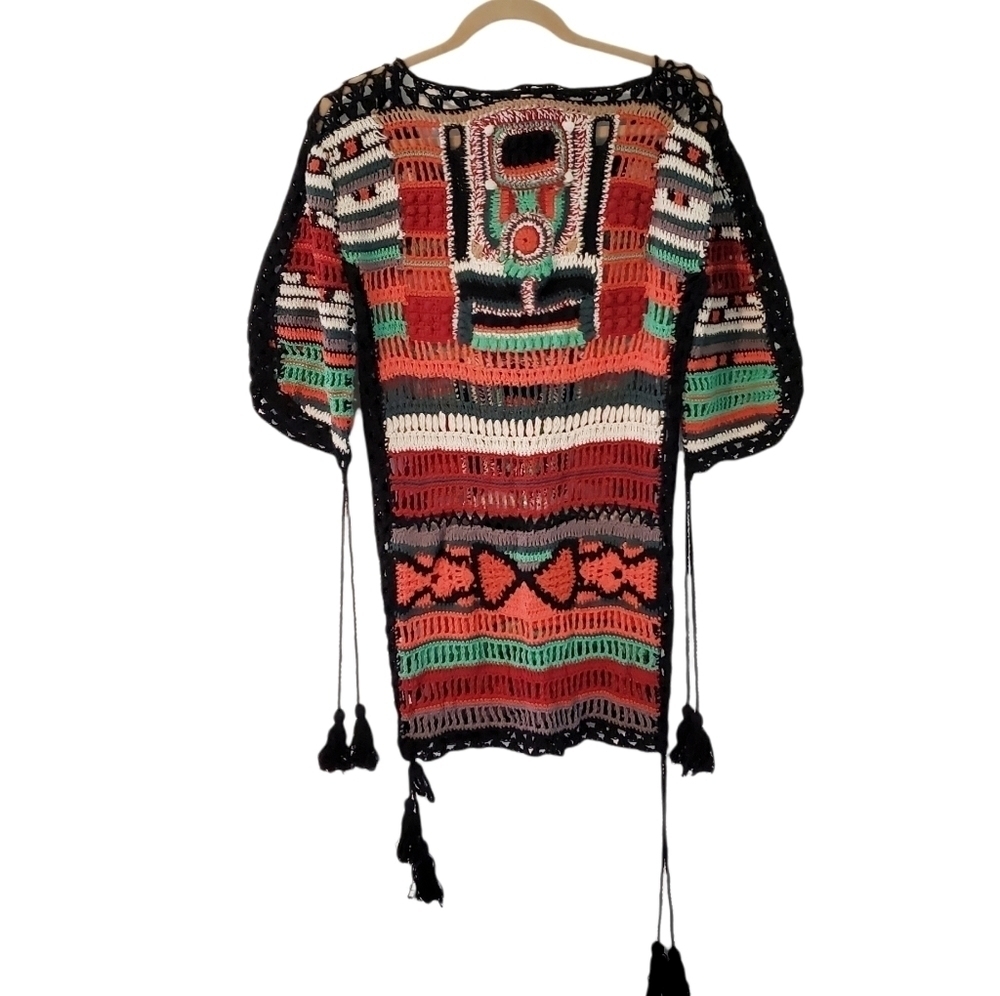 Cleobella Puff Sleeve Crochet Tunic Sweater Dress - Picture 3 of 9